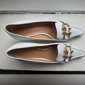 Bottega Veneta White Leather Flats with Gold Accents